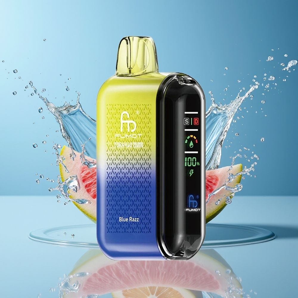 Fumot Tornado 20000 Puffs Dansk Engros med Dual Mesh Coil og Blå Hindbær