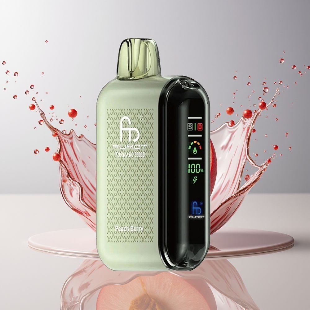 Fumot Tornado 20000 Puffs Dansk Engros med Dual Mesh Coil og Fersken-Bær Smag