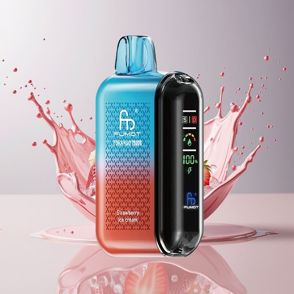 Fumot Tornado 20000 Puffs Dansk Engros med Dual Mesh Coil og Jordbær Iscreme
