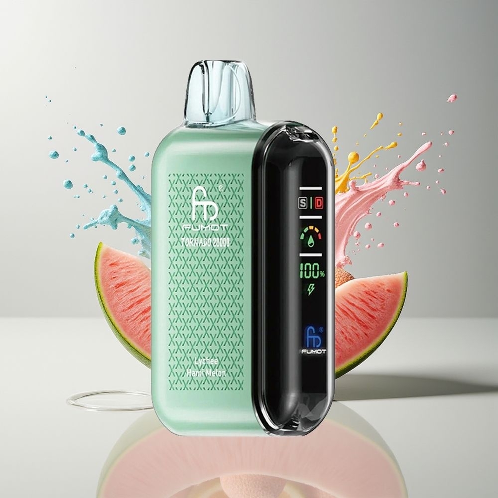 Fumot Tornado 20000 Puffs Dansk Engros med Dual Mesh Coil og Litchi Hami Melon Smag
