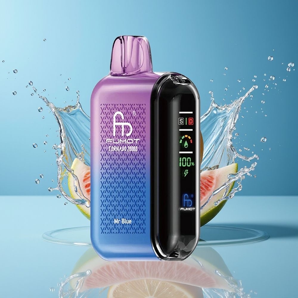 Fumot Tornado 20000 Puffs Dansk Engros med Dual Mesh Coil og Smart Display – Mr Blå