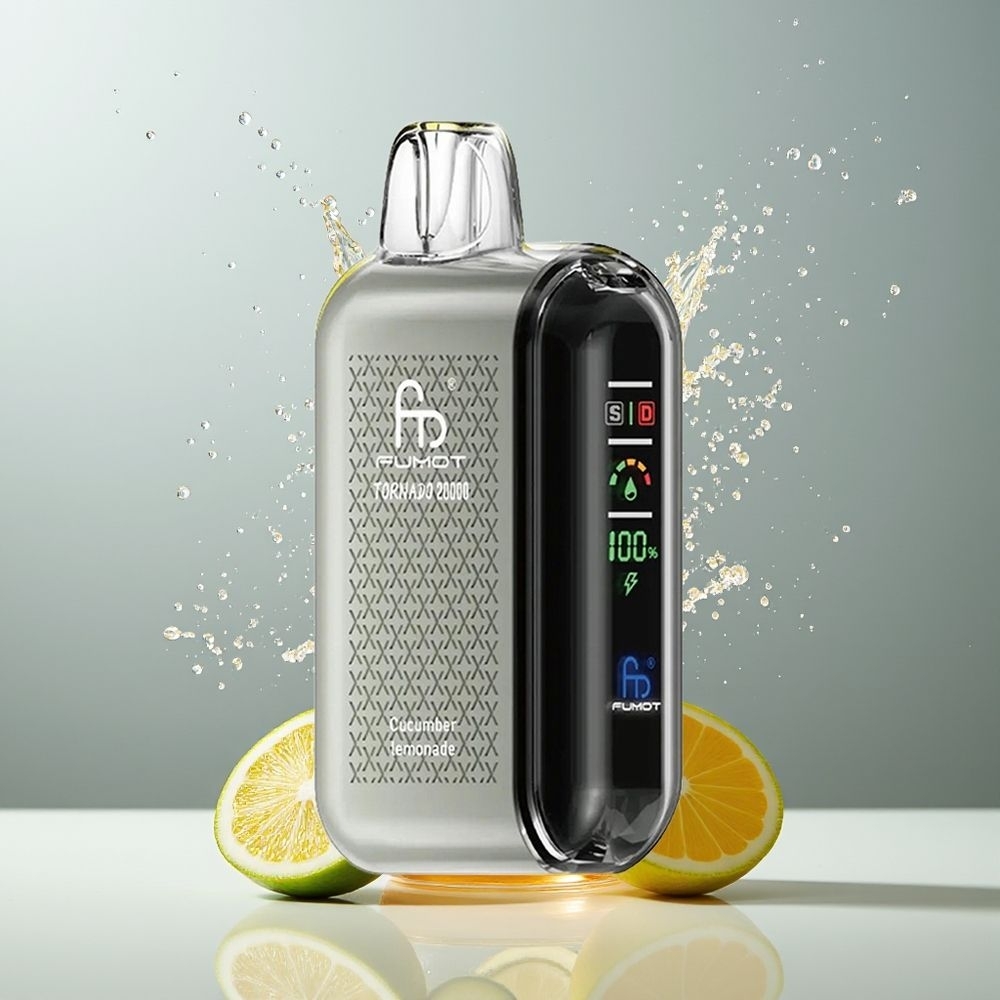 Fumot Tornado 20000 Puffs Dansk engros med Dual Mesh Coil, 20ml E-liquid og Agurk Lemonade
