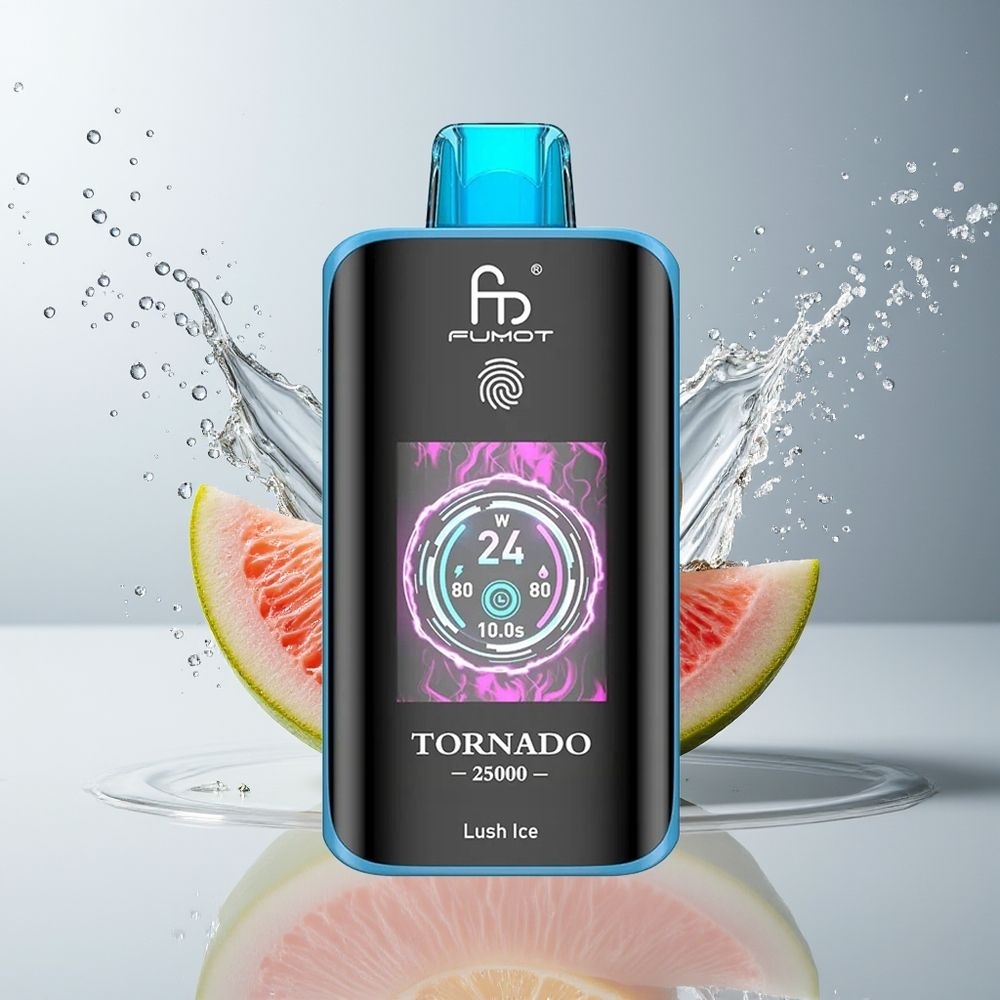 Fumot Tornado 25000 Puffs Dansk Engros med HD-skærm, 700mAh Genopladelig Batteri og Lush Ice (0/2%/3%/5% Nikotinstyrke)