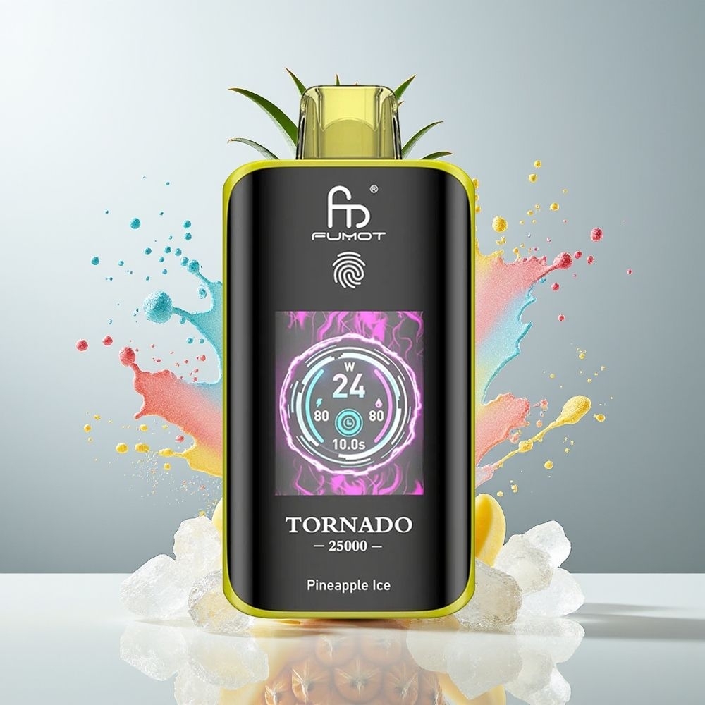 Fumot Tornado 25000 Puffs Dansk Engros med HD-skærm, 700mAh batteri, Ananas Is