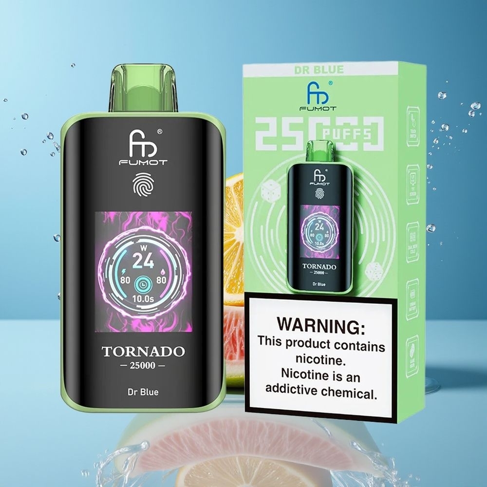 Fumot Tornado 25000 Puffs Dansk Engros med HD-skærm, 700mAh batteri og Dr Blå