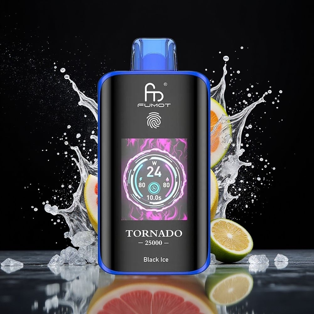 Fumot Tornado 25000 Puffs Dansk Engros med HD-skærm, 700mAh batteri og Sort Is