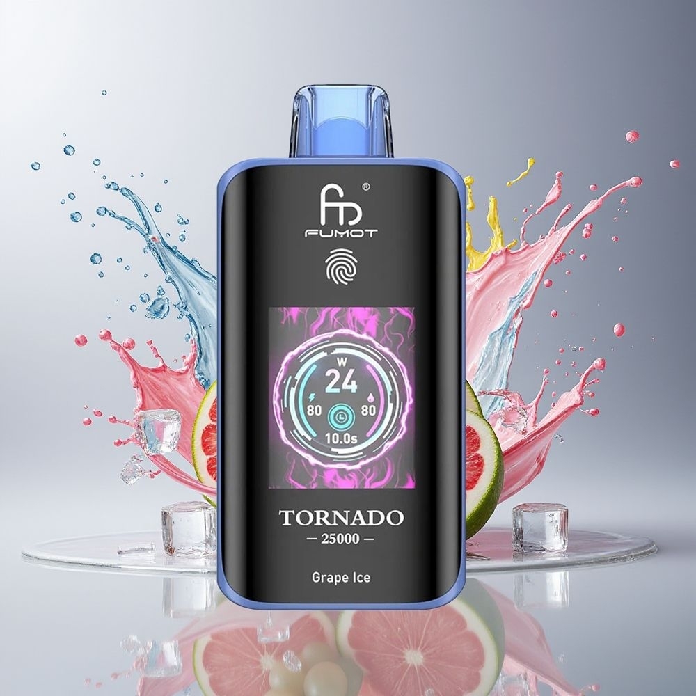 Fumot Tornado 25000 Puffs Dansk Engros med HD-skærm, 700mAh batteri og Vindrue Is