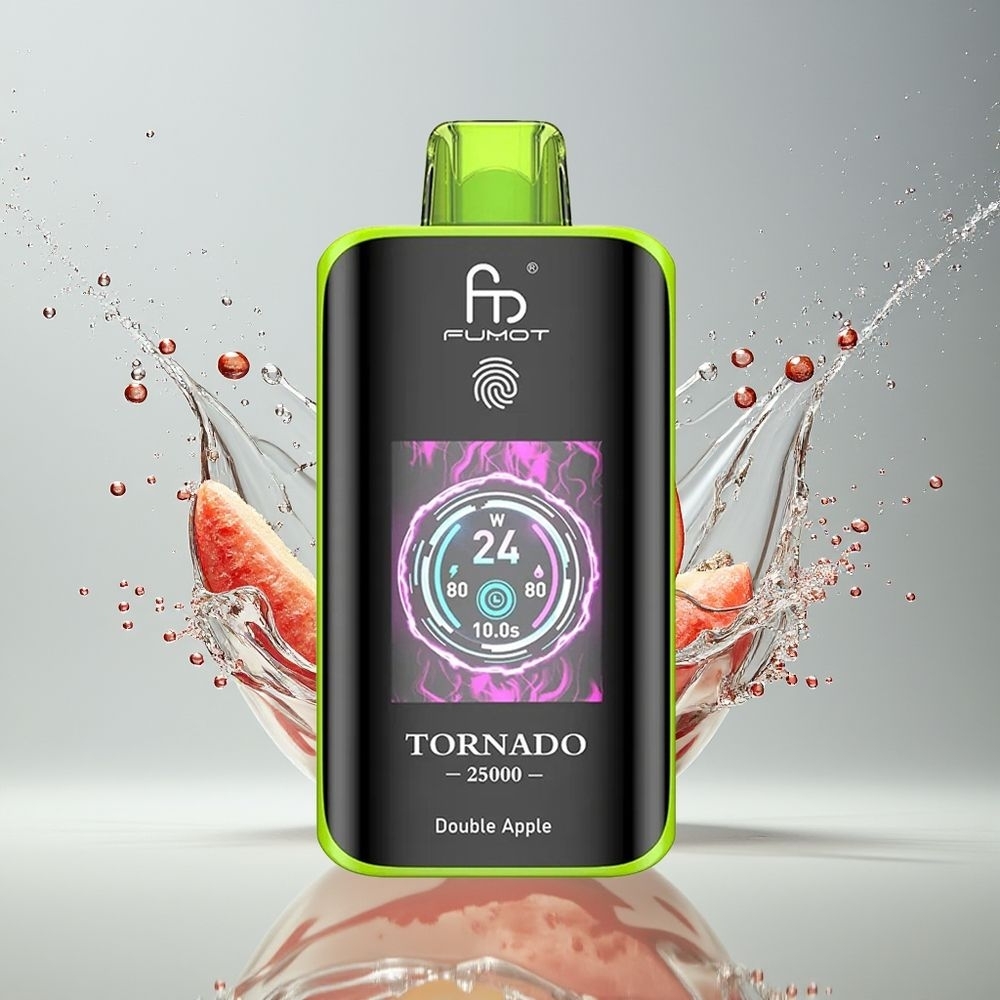 Fumot Tornado 25000 Puffs Dansk Engros med HD-skærm, 700mAh genopladelig batteri og Dobbelt Æble smag