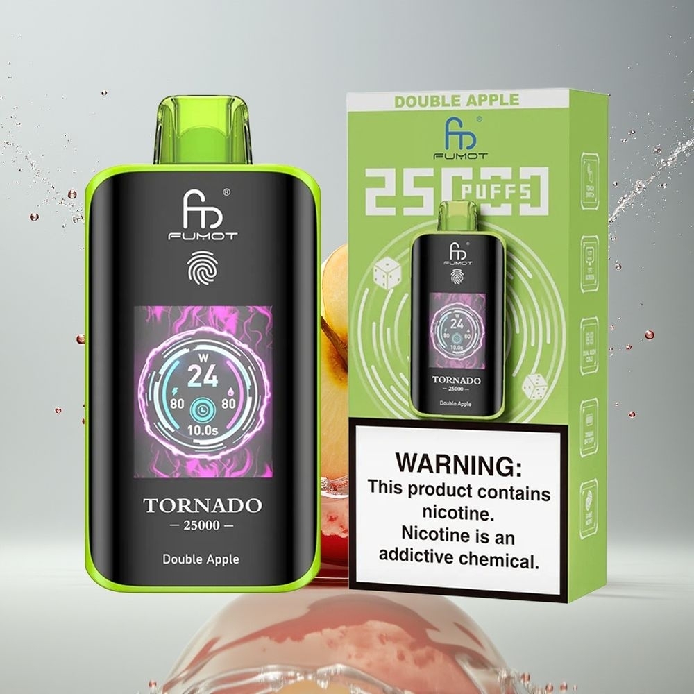 Fumot Tornado 25000 Puffs Dansk Engros med HD-skærm, 700mAh genopladelig batteri og Dobbelt Æble smag