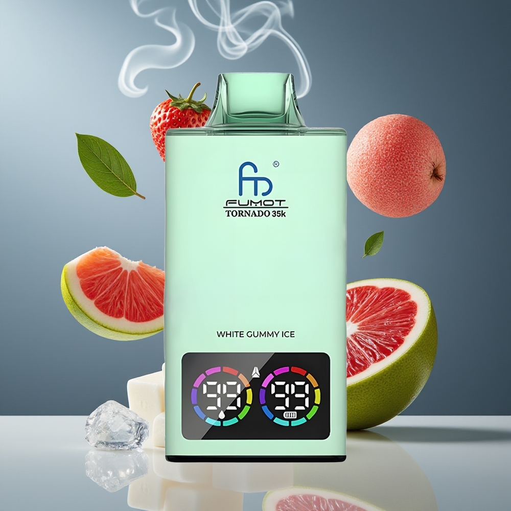 Fumot Tornado 35K Engros Dansk Disposable Vape med Dual Mesh Coil, 15ml E-juice og Hvid Gummy Is
