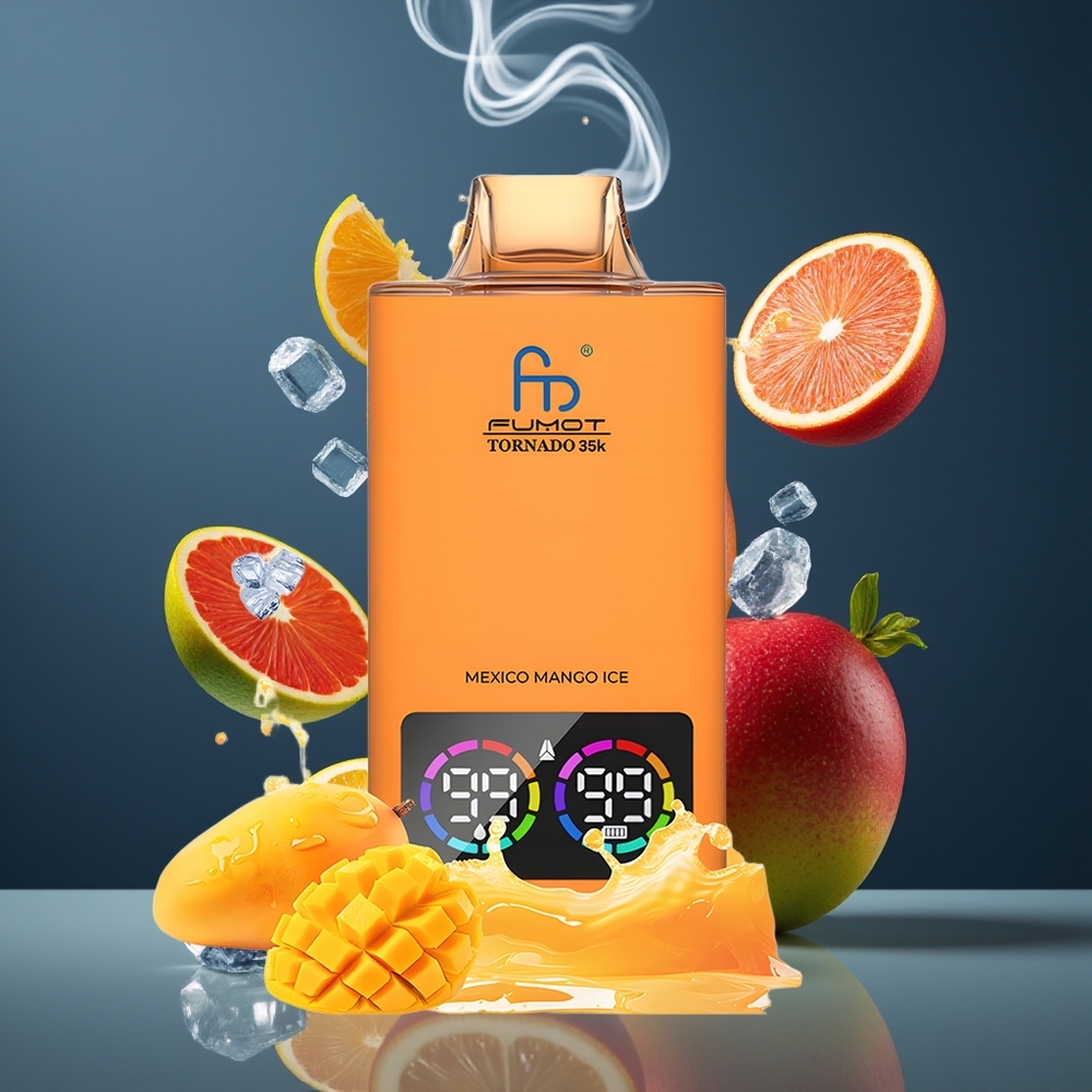 Fumot Tornado 35K Engros Dansk Disposable Vape med Dual Mesh Coil, 15ml E-juice og Mexikansk Mango Is