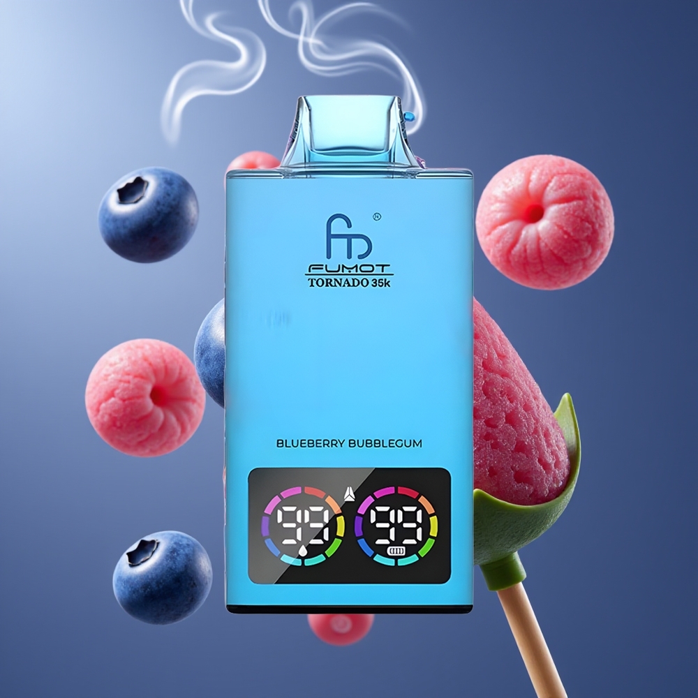Fumot Tornado 35K Engros Dansk - Dual Mesh Coil, 35000 Puffs, Blåbær Bubbergummi, USB-C