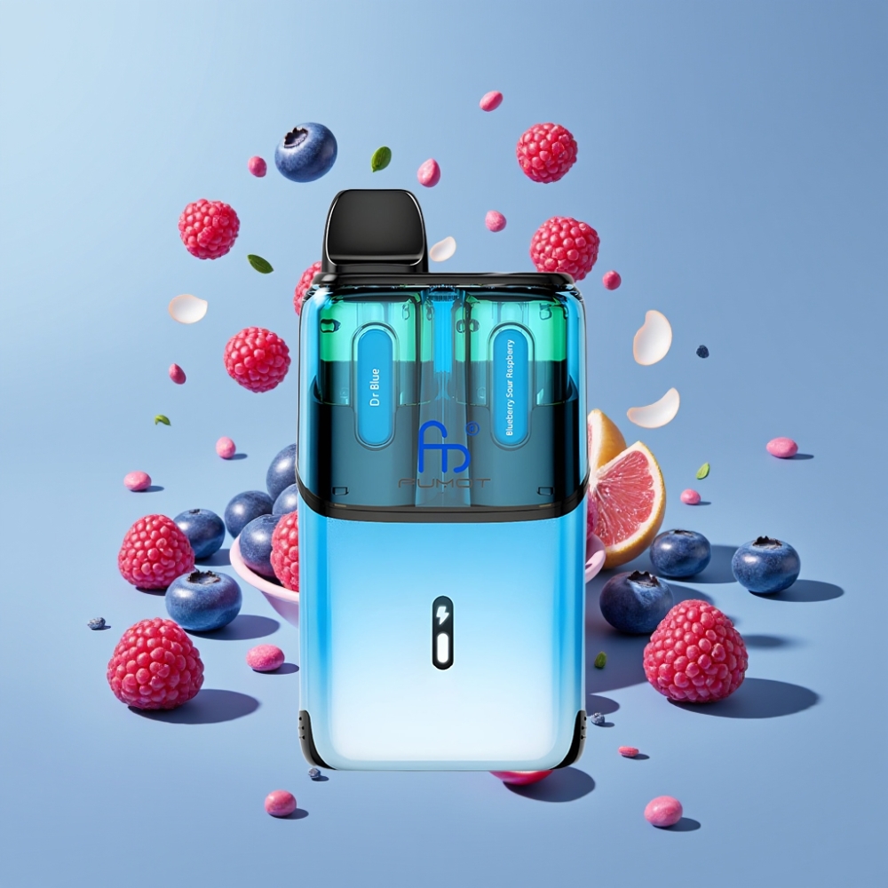 Fumot Ultra T32000 Dansk Engros Vape til Engangsbrug med 32000 Puffs, 800mAh Batteri, 24ml E-Væske og Dr Blå & Blåbær Sur Hindbær Smag