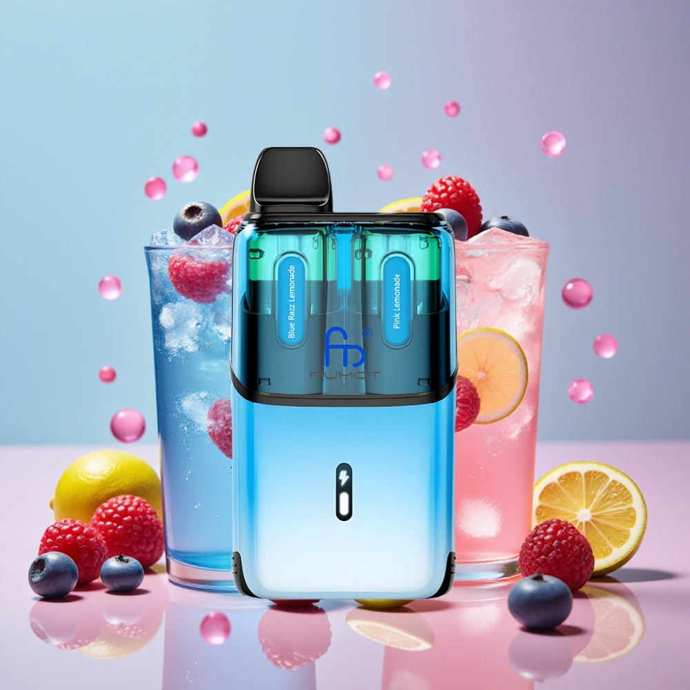 Fumot Ultra T32000 Dansk Engros Vape til Engangsbrug med 32000 Puffs, 800mAh Batteri, Blå Hindbær Lemonade & Lyserød Lemonade