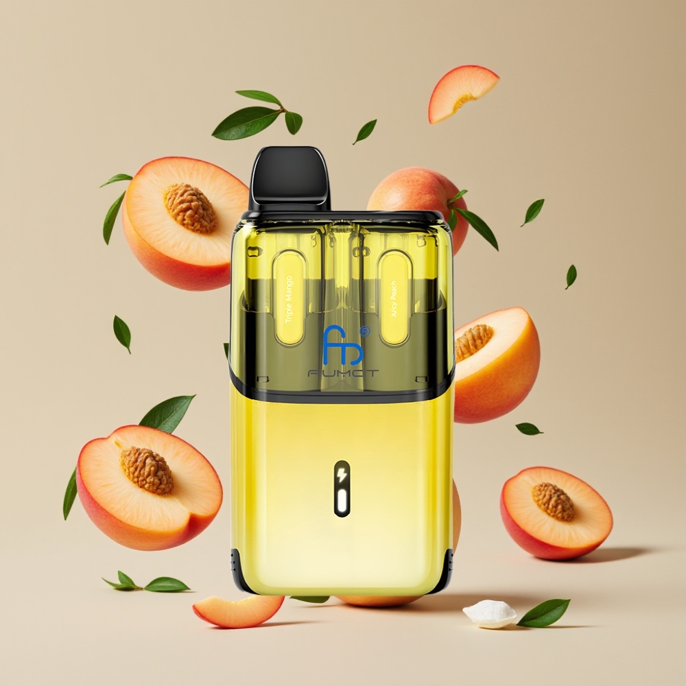 Fumot Ultra T32000 Dansk Engros Vape til Engangsbrug med 32000 Puffs, 800mAh Batteri & Triple Mango & Juicy Peach (2x2ml + 2x10ml)