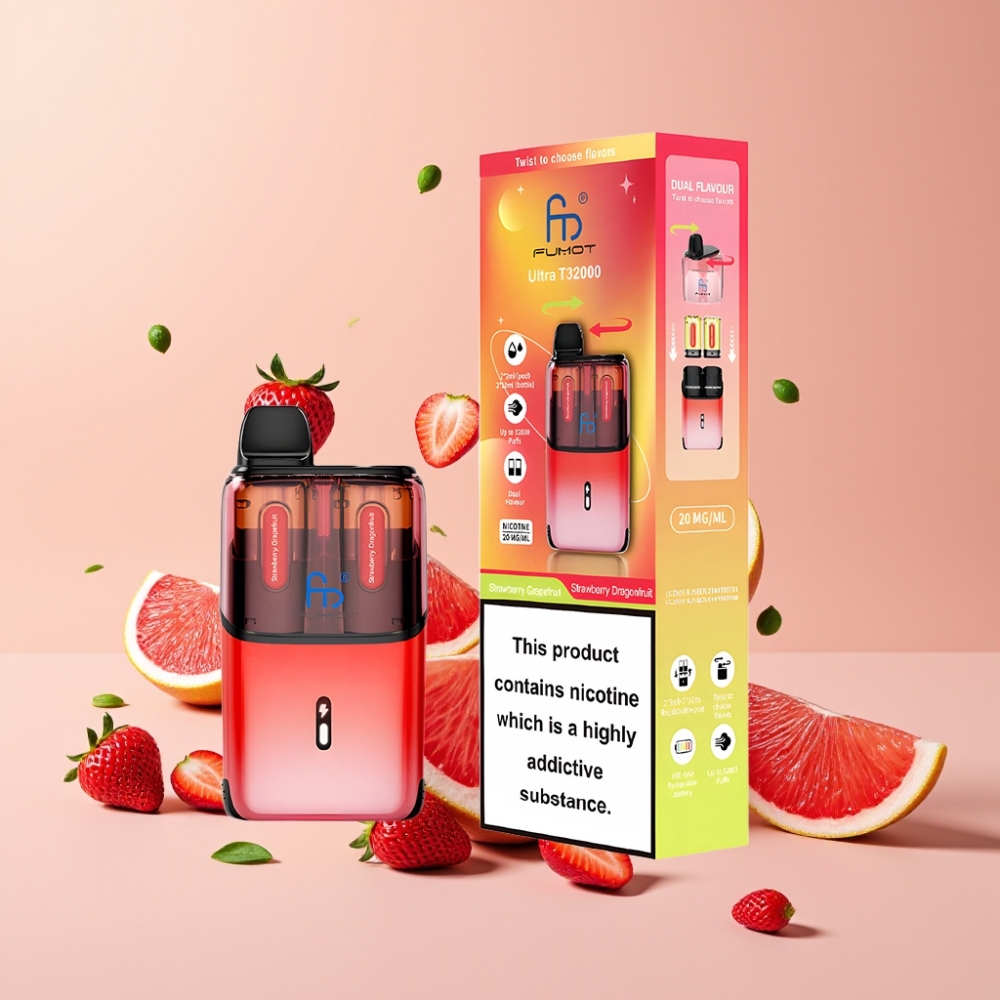 Fumot Ultra T32000 Dansk Engros Vape til Engangsbrug med 32000 Puffs, Type-C Opladning, Jordbær Grapefrugt & Jordbær Dragefrugt