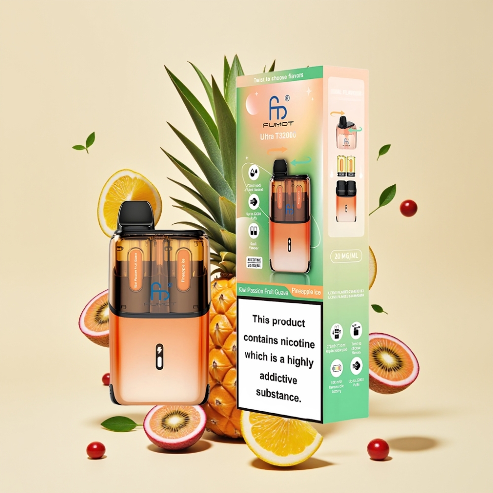Fumot Ultra T32000 Dansk Engros Vape til Engangsbrug med 32000 puff, 800mAh batteri, Type-C opladning & Kiwi Passionsfrugt Guava Ananas Is