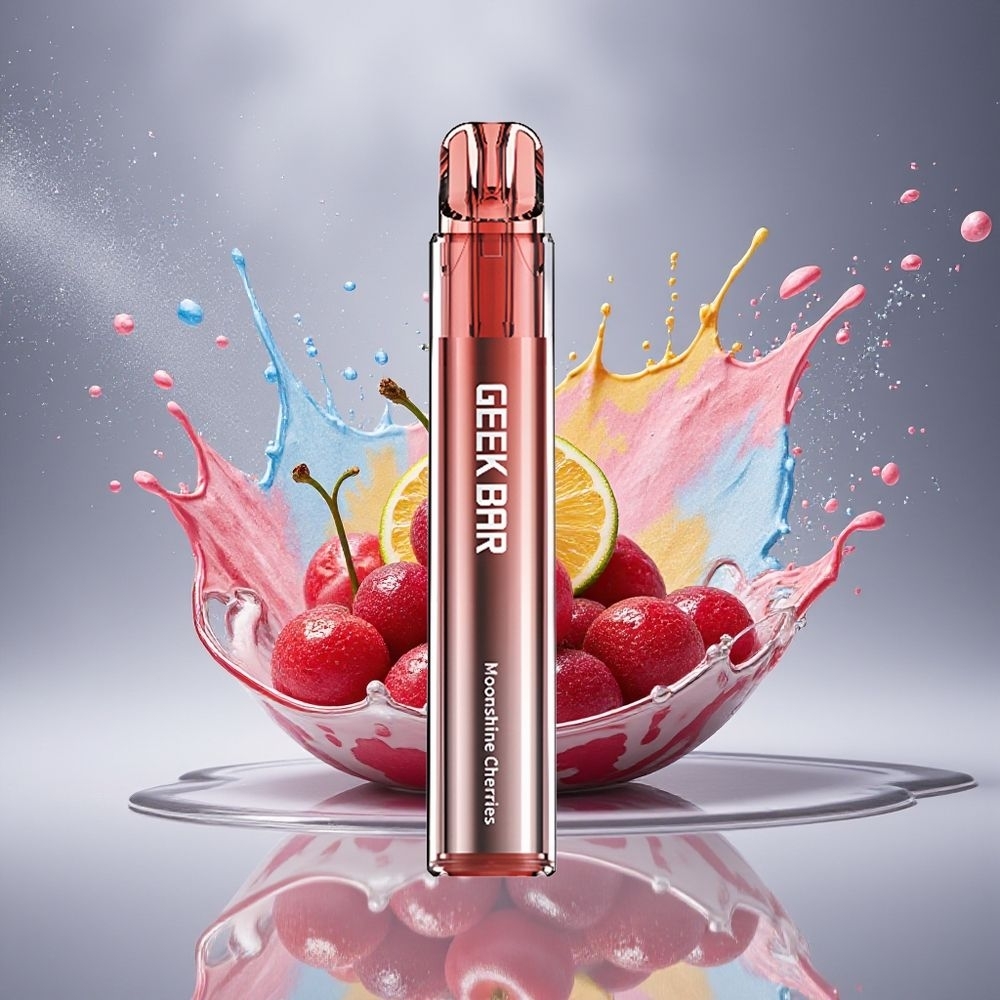 GEEK BAR Elite 1000 Puffs Disposable Vape Dansk engros – Mesh Coil, 650mAh, Sleek Ergonomisk, Lækagesikker, Månelys Kirsebær