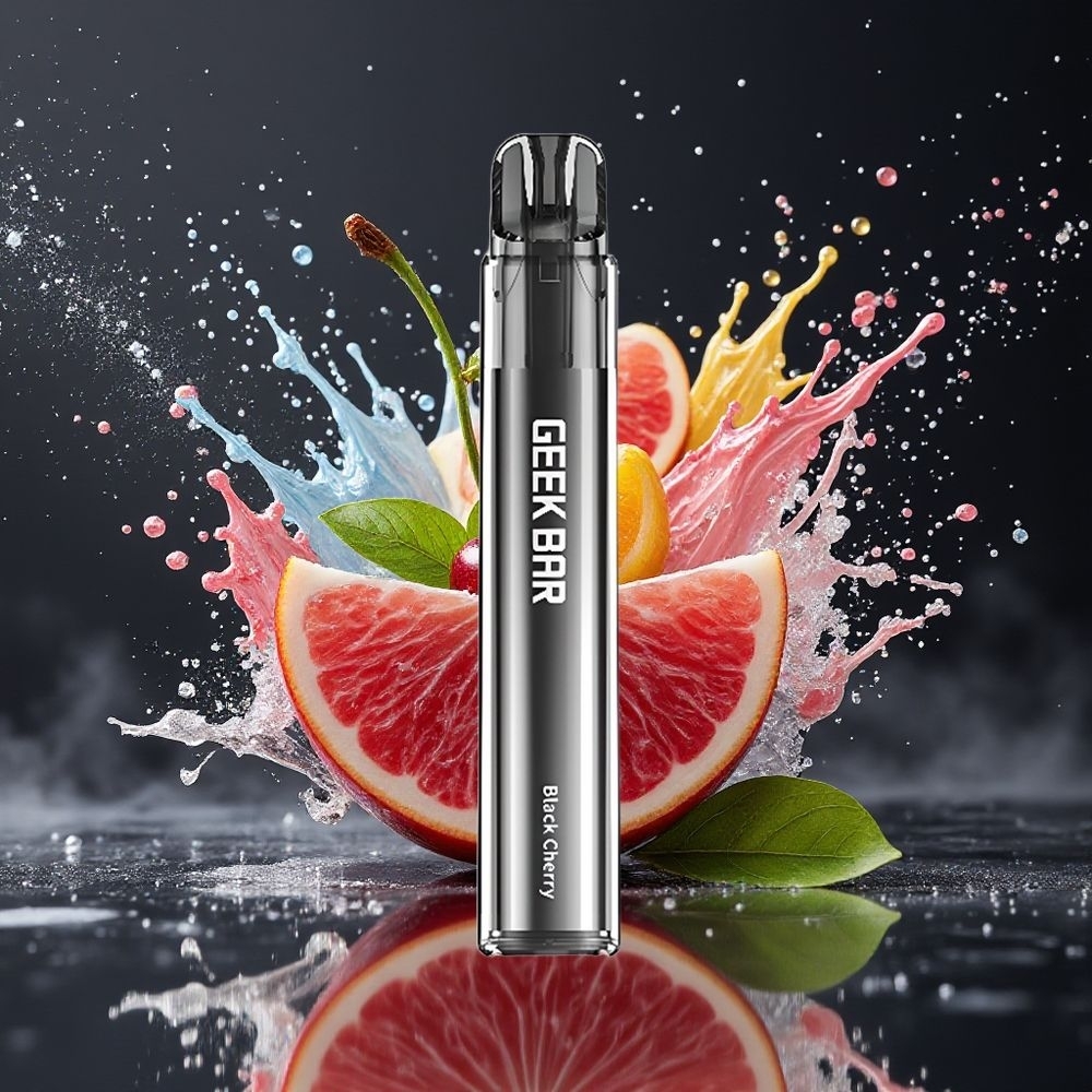 GEEK BAR Elite 1000 Puffs Disposable Vape Sort Kirsebær Dansk engros – Mesh Coil, 650mAh, Lækagesikker