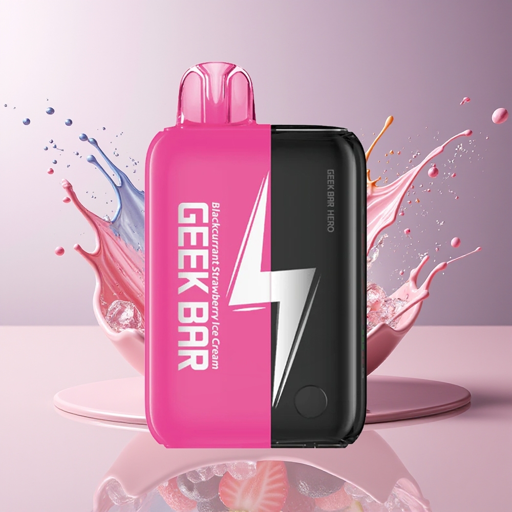 GEEK BAR Hero 20000 Puffs Dansk Engros Disposable Vape med 50 mg nikotin, USB Type-C og Sortibs-Jordbær Is