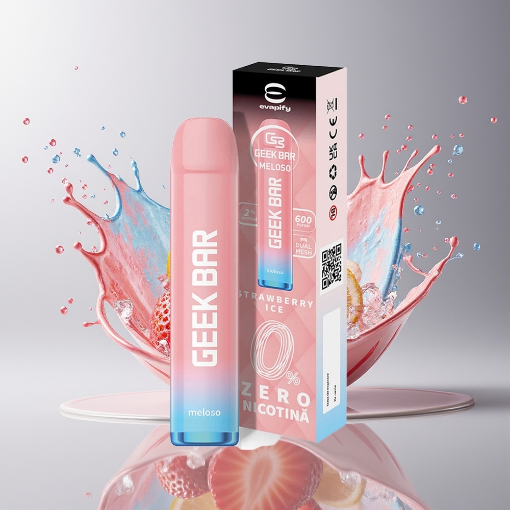 GEEK BAR Meloso 600 Puffs Engangs E-vape Dansk Engros Jordbær Is – 2ml, 550mAh, 20mg