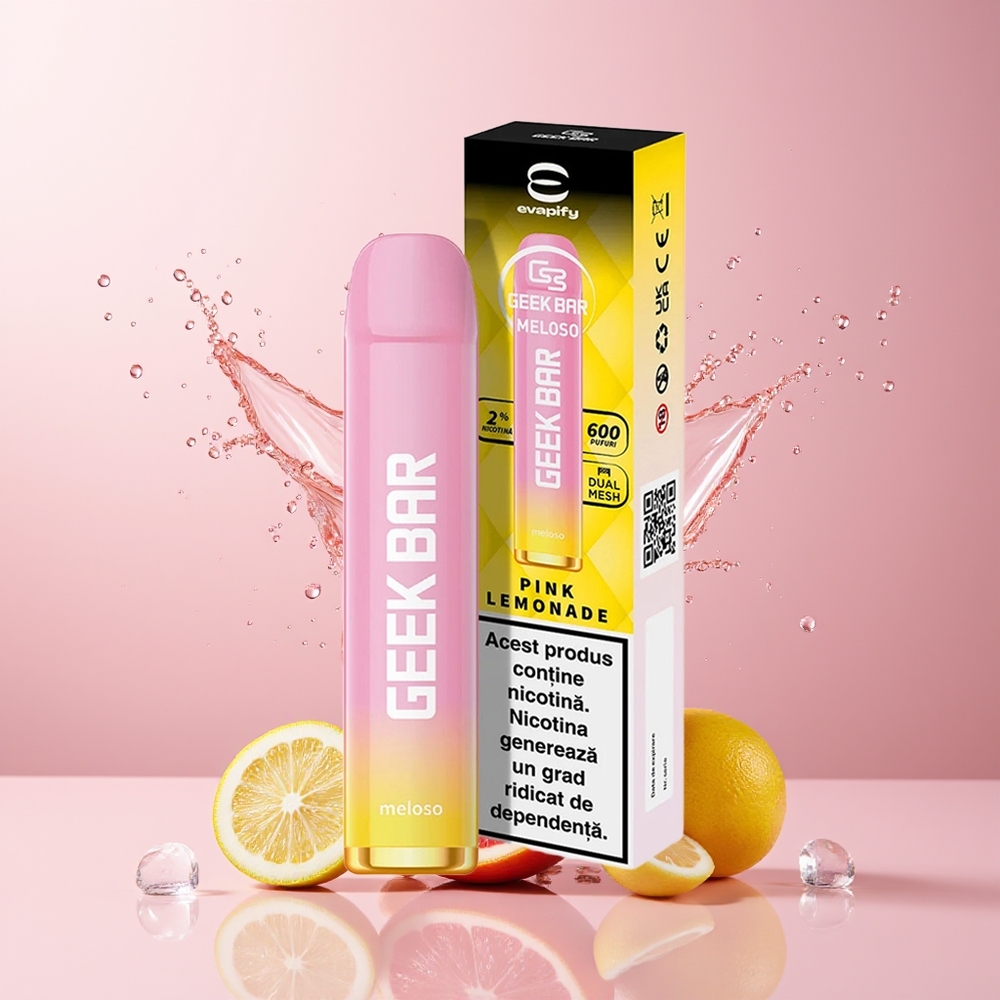 GEEK BAR Meloso 600 Puffs Engangs Vape Dansk engros – Lyserød Lemonade (2ml, 550mAh, 20mg)