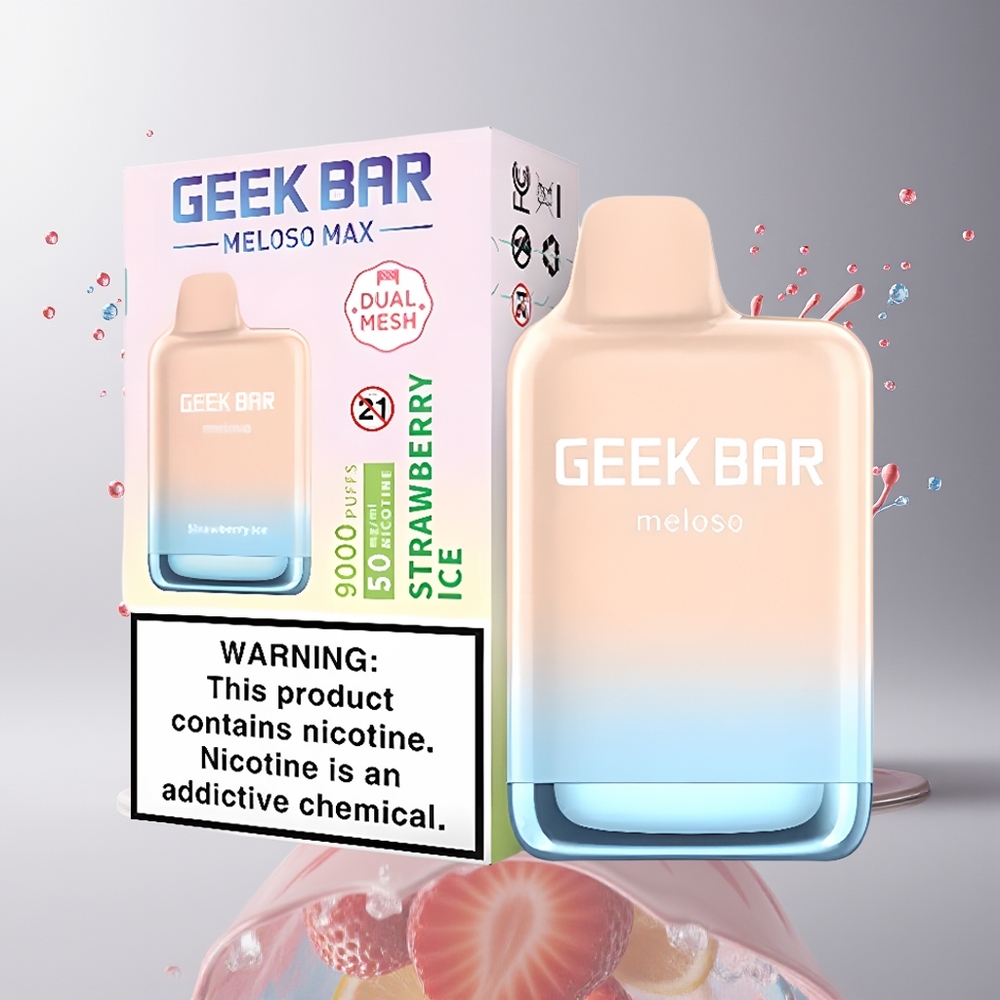 GEEK BAR Meloso Max 9000 Puffs Engangsdamp Dansk Engros med Jordbær Is, 5% Nikotin, 14ml, USB Type-C
