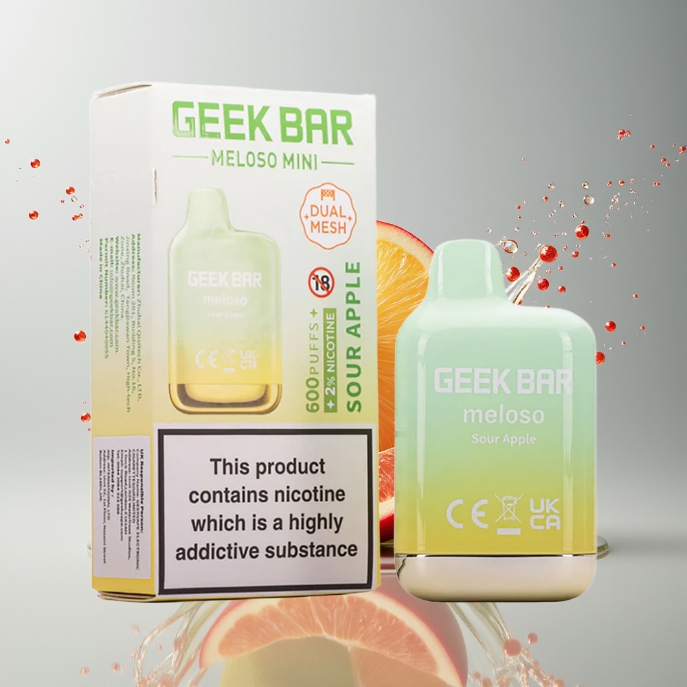 GEEK BAR Meloso Mini 600 Puffs Dansk Engros Bærbar E-cigaret med 550mAh og Sur Æble (Sour Apple)