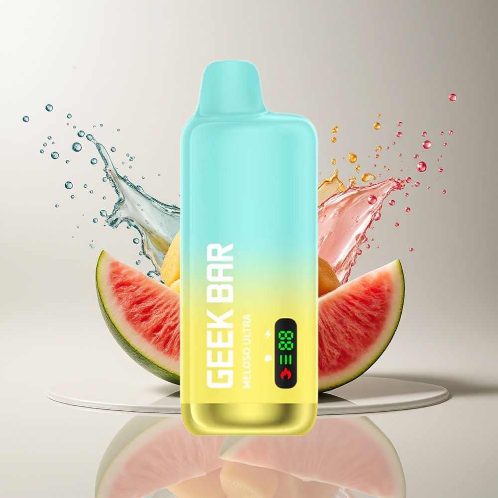 GEEK BAR Meloso Ultra 10000 Puffs Dansk Engros Disposable Vape med 5% Nikotin, 630 mAh Batteri, USB-C Opladning, Fersken Mango Vandmelon