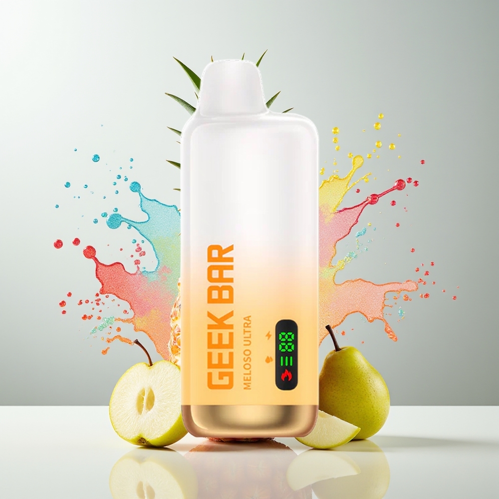 GEEK BAR Meloso Ultra 10000 Puffs Disposable Vape Ananas Æble Pære med 5% Nikotin, 630 mAh Batteri og USB-C Dansk Engros