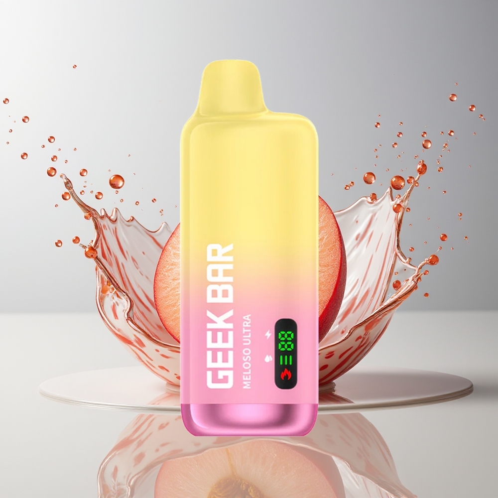 GEEK BAR Meloso Ultra 10000 Puffs Disposable Vape Dansk Engros med 5% Nikotin, USB-C og Smart LED Skærm - Saftig Fersken Is