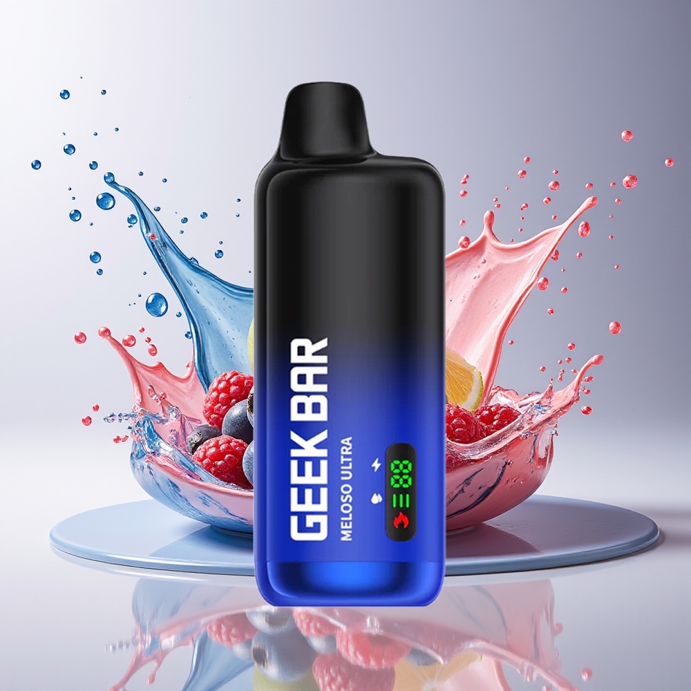 GEEK BAR Meloso Ultra Dansk Engros 10000 Puffs Dual Mesh Coil USB-C Blåbær Sur Hindbær Disposable Vape