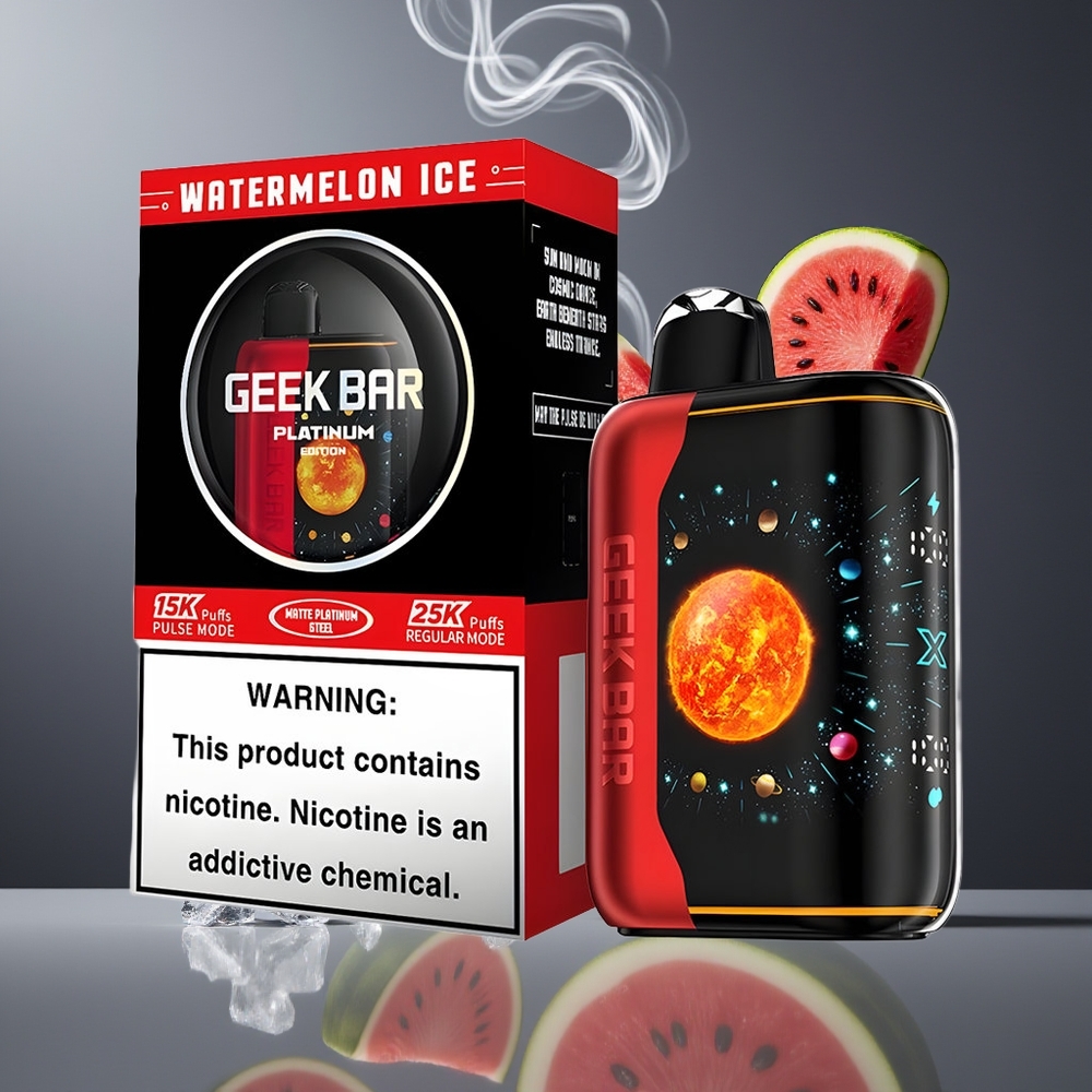GEEK BAR Platinum Edition 25000 Disposable Vape Vandmelon Is Dansk Engros med 25000 Puffs, Pulse Mode, 20mL E-Liquid og 2% Nikotin