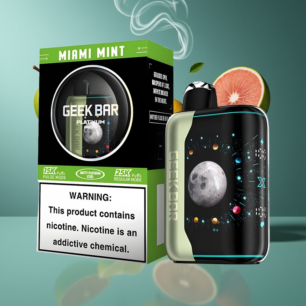 GEEK BAR Platinum Edition Dansk engros 25000 Puffs med Miami Mynte, Matte Platinum Finish, USB-Type C Opladning