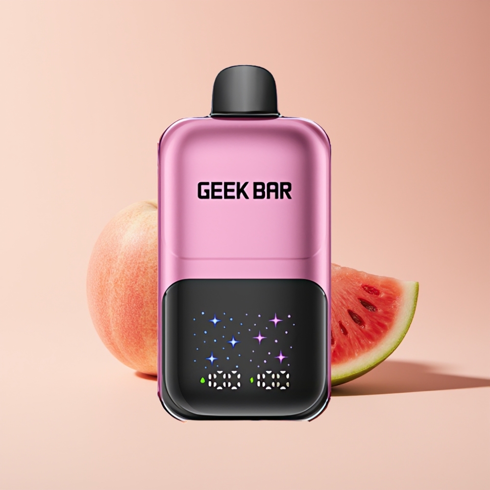 GEEKBAR 2GO 20ml 50000 Puffs To Serie Engangs Vape Pen med Interaktiv Stor Skærm, Justerbar Smag/Kølighed og Dansk Engros - Fersken & Vandmelon