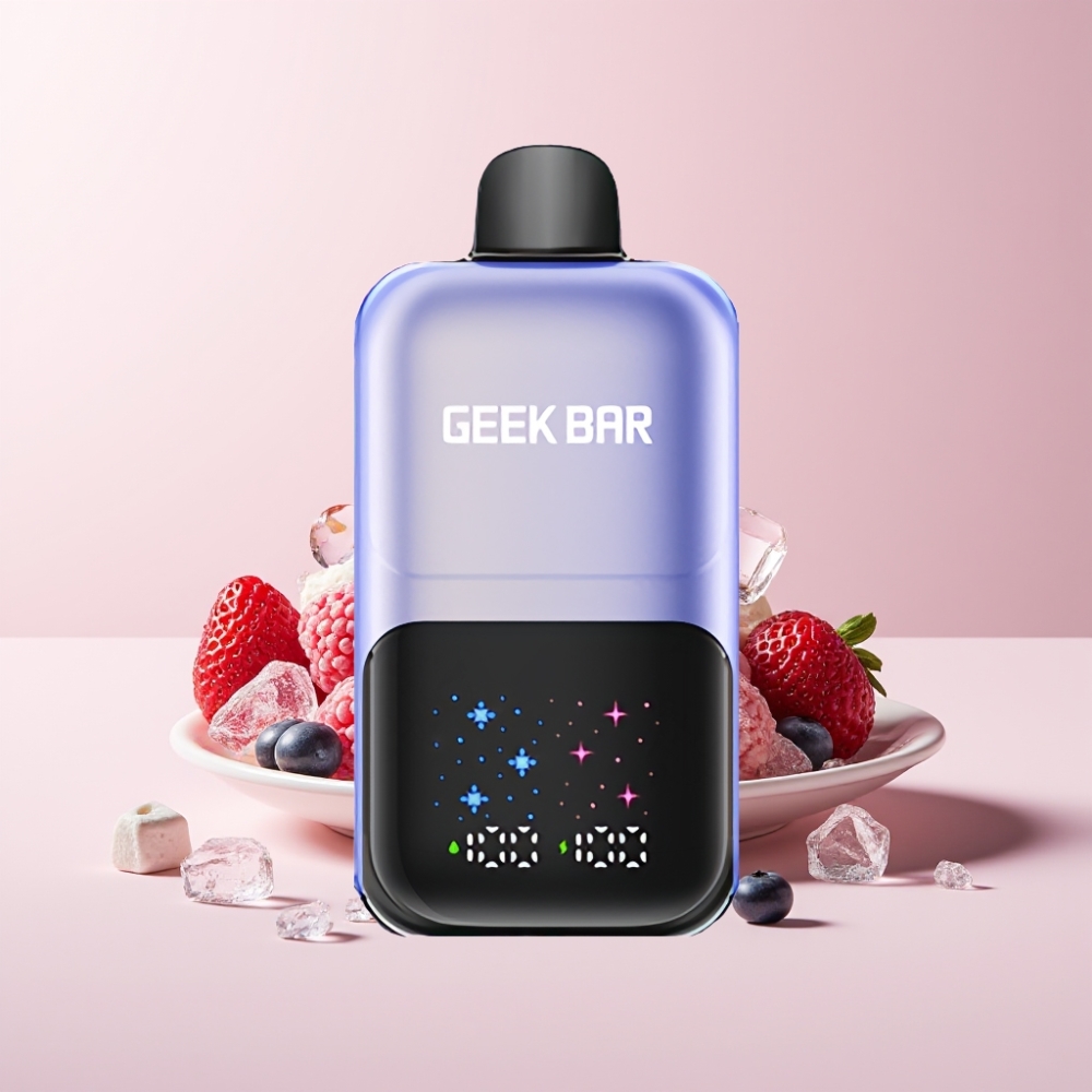 GEEKBAR 2GO 20ml 50000 Puffs To Serier Engangs Vape Pen med Interaktiv Stor Skærm, Justerbar Smag/Kølighed, Dansk Engros og Blandede Bær Is