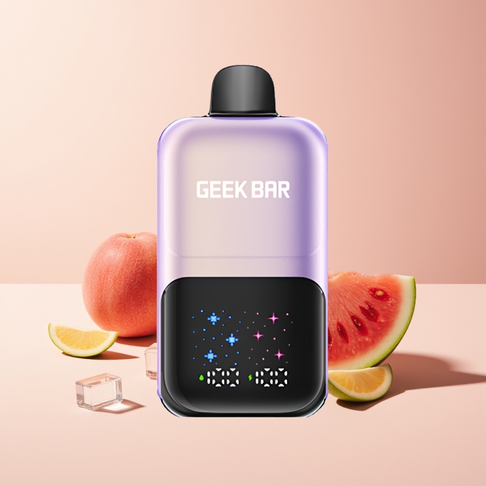 GEEKBAR 2GO 20ml 50000 Puffs Two Series Dansk Engros Vape til Engangsbrug Pen med 3-nivejusterbar smag/kølighed, 5% Nikotinsalt og Fersken-Mango-Vandmelon Is