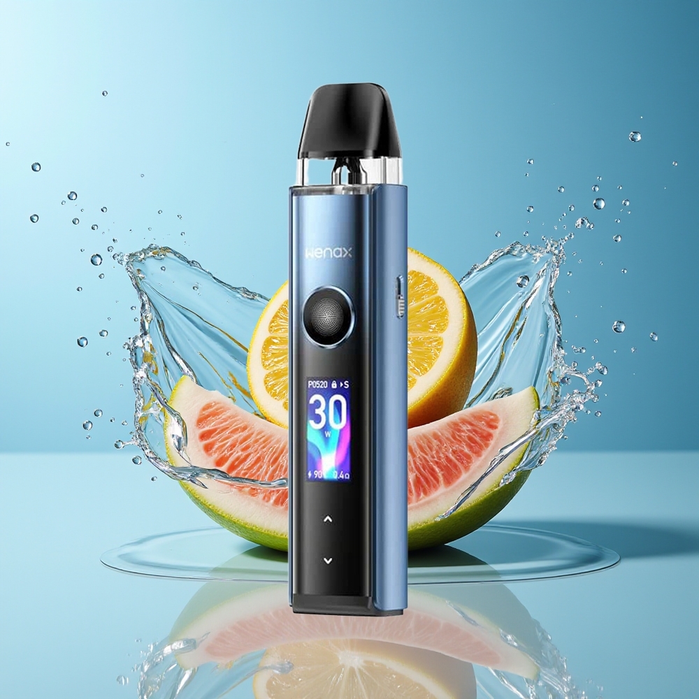 GeekVape Wenax Q Pro Pod System Kit Azure Blå Dansk Engros med 30W Max Output, 0.96'' Smart Screen og 1200mAh Batteri