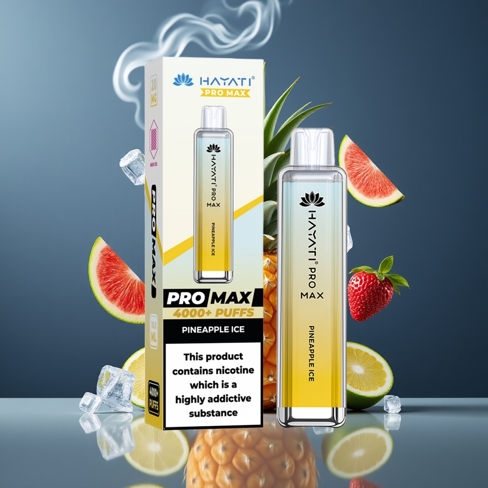 Hayati Pro Max 4000 Puffs Disposable Vape Ananas Is (Dansk Engros) - 1400mAh, 2ml/10ml, 2%/5% Nikotin, Opladningsbar