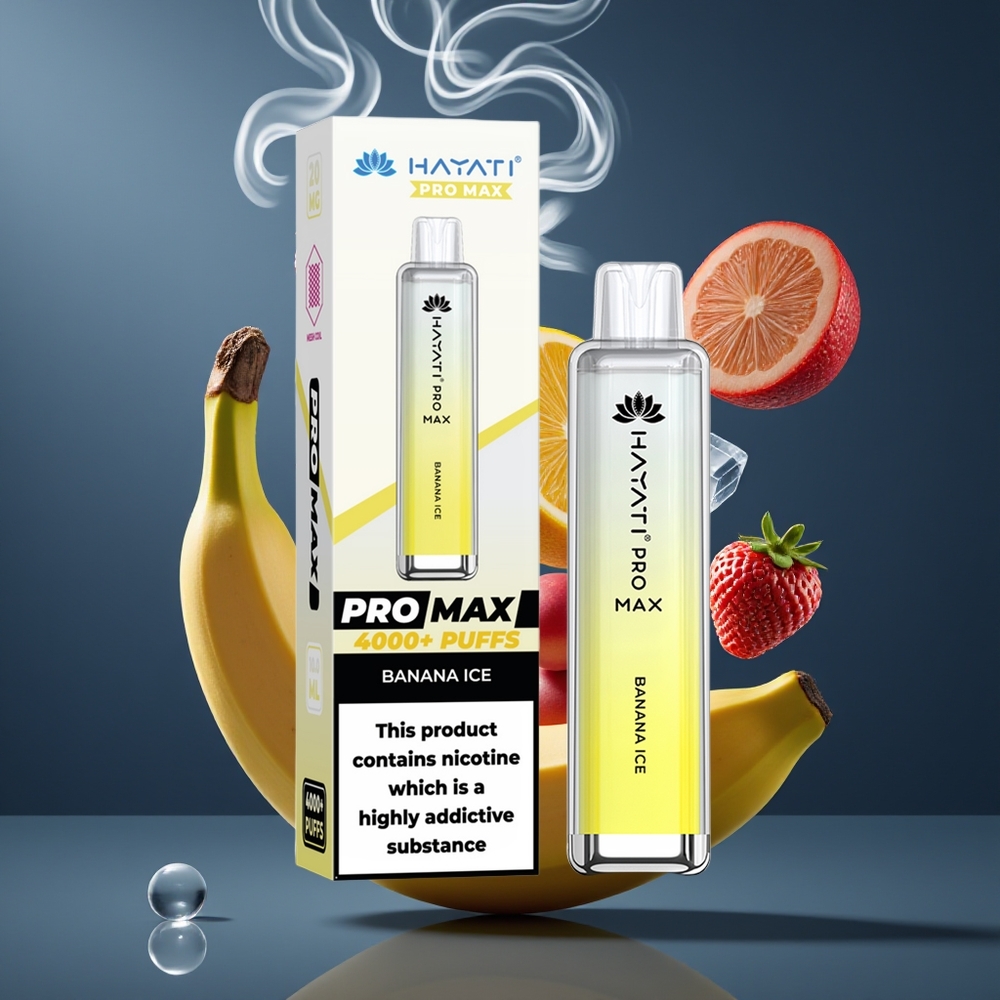 Hayati Pro Max 4000 Puffs Disposable Vape Bananis Is Dansk engros med 1400mAh batteri og 2ml tank