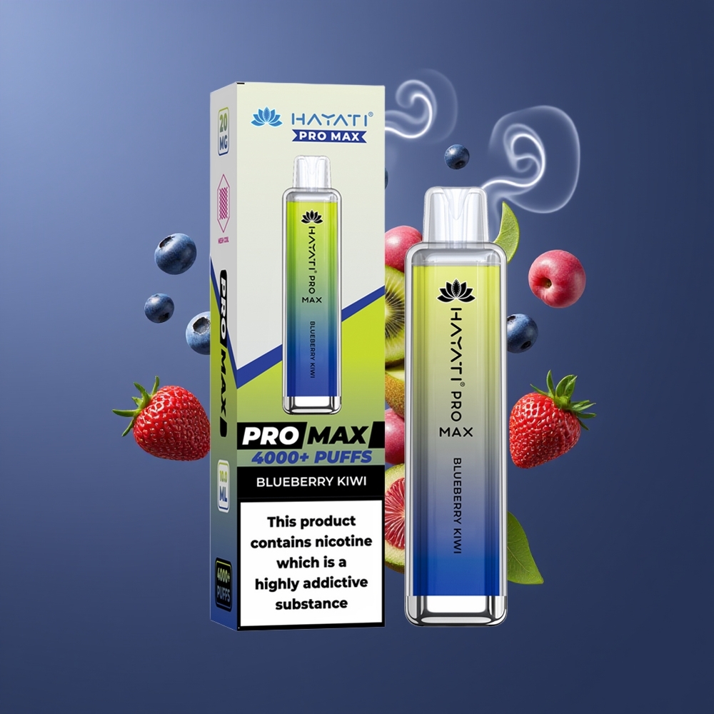 Hayati Pro Max 4000 Puffs Disposable Vape Blåbær Kiwi Dansk Engros med 5% Nikotin og 1400mAh Genopladelig Batteri