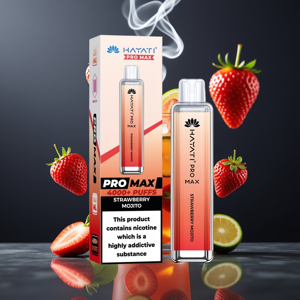 Hayati Pro Max 4000 Puffs Disposable Vape Dansk engros – Jordbær Mojito, 2%/5% Nikotin, 1400mAh, Genopladelig