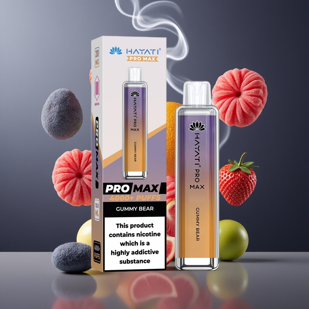 Hayati Pro Max 4000 Puffs Disposable Vape Gummibjørn Dansk engros – 1400mAh, 2ml/10ml, 2%/5% Nikotin, Opladelig