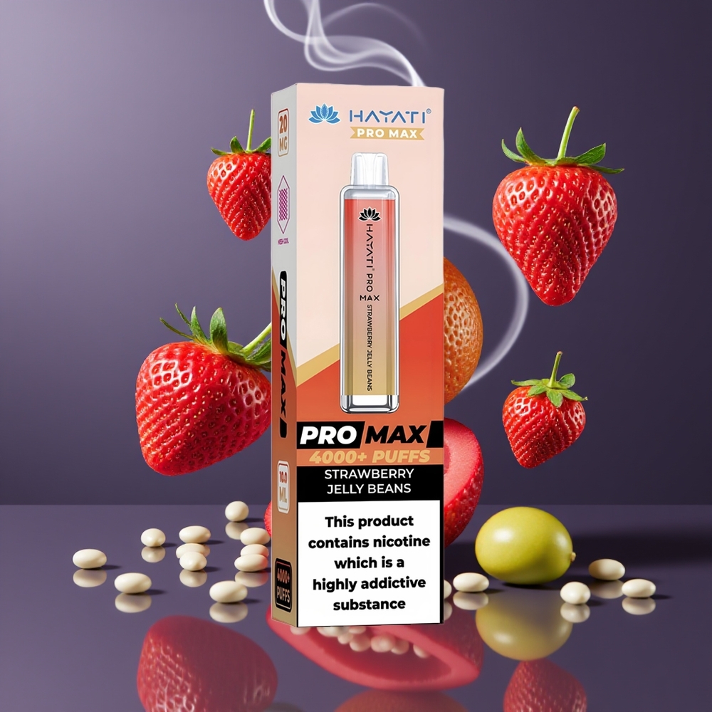 Hayati Pro Max 4000 Puffs Disposable Vape Jordbær Gelé Bønner Dansk Engros - 1400mAh, Genopladelig, 2ml Tank, 5% Nikotin