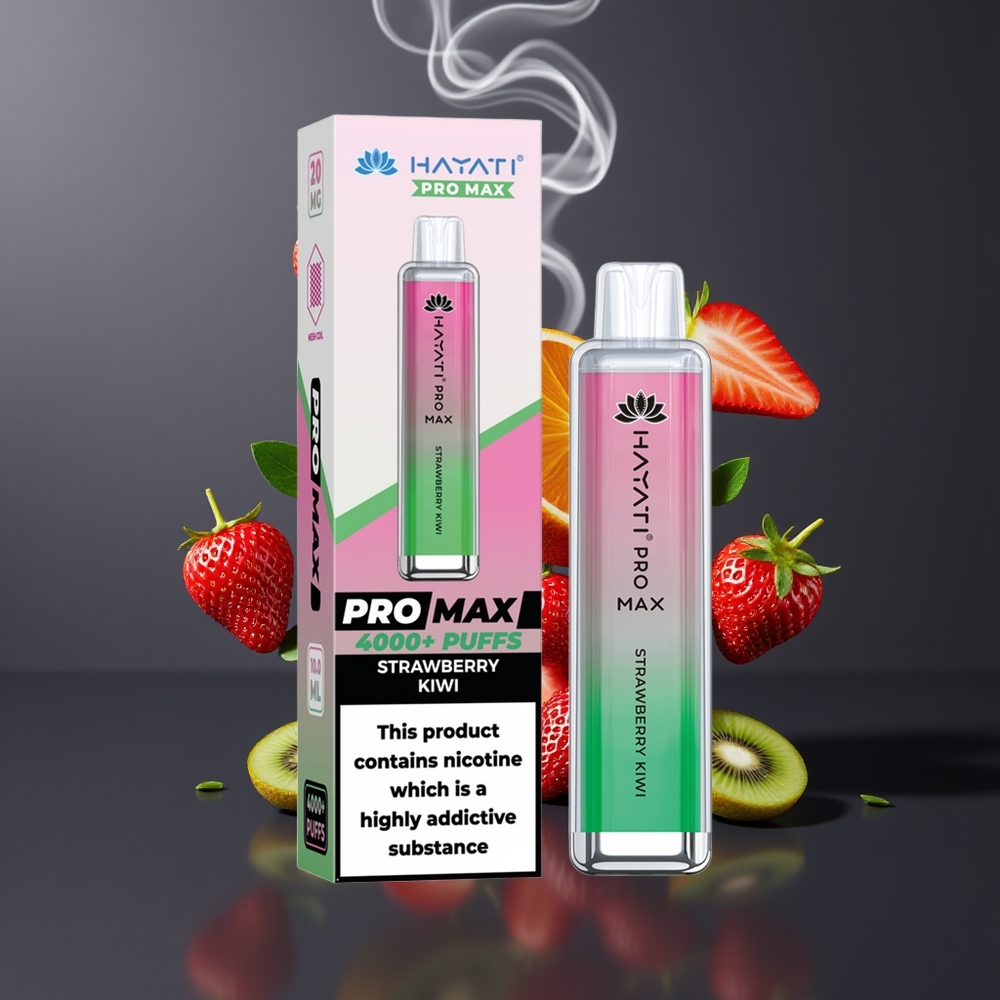 Hayati Pro Max 4000 Puffs Disposable Vape Jordbær Kiwi Dansk Engros med 1400mAh batteri og genopladelig 2ml tank