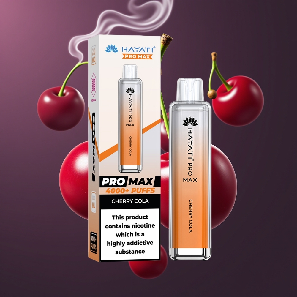 Hayati Pro Max 4000 Puffs Disposable Vape Kirsebær Cola Dansk Engros - 1400mAh, 2ml Tank, Genopladelig