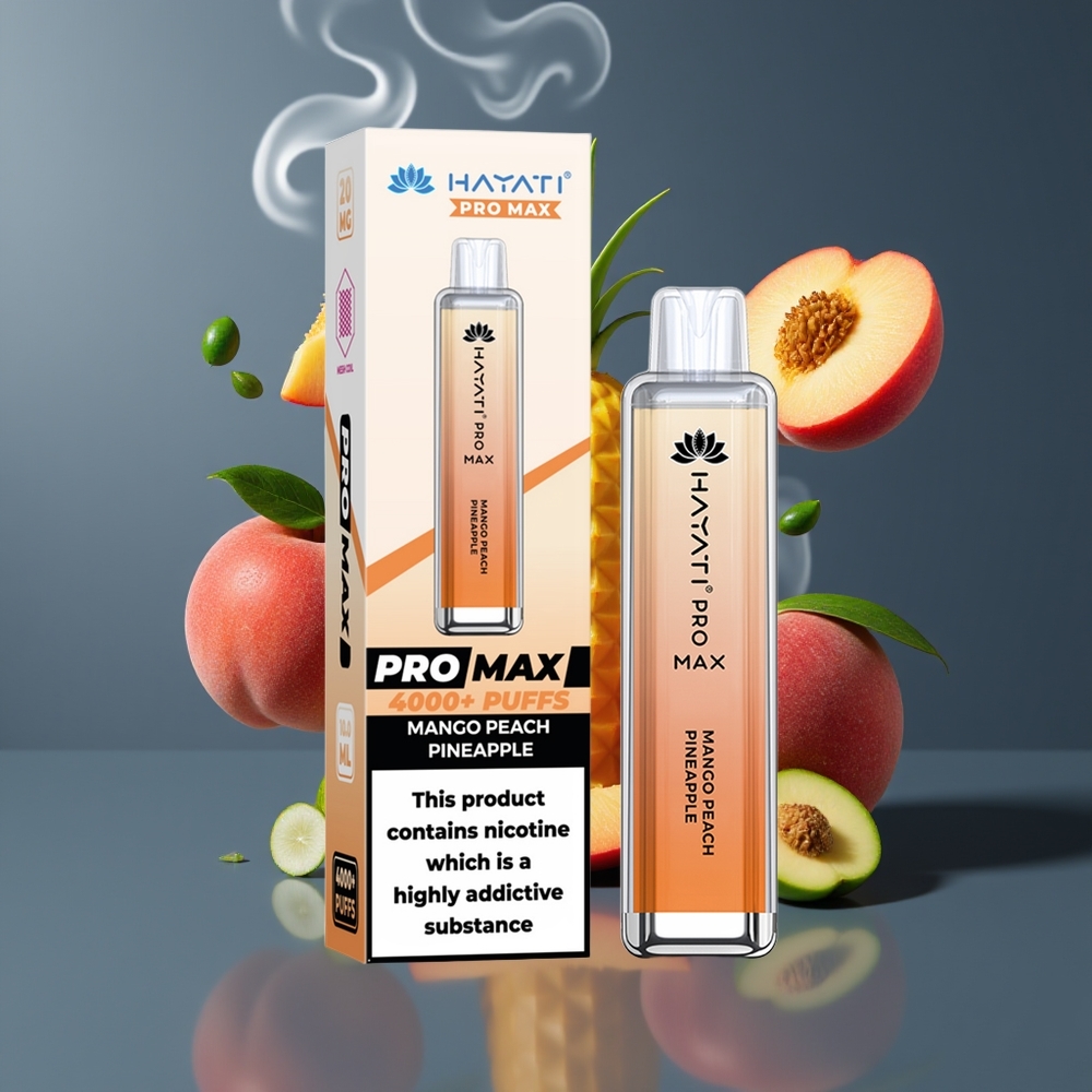 Hayati Pro Max 4000 Puffs Disposable Vape Mango Fersken Ananas (Dansk Engros) - 2ml Tank, 1400mAh, Opladbar, TPD-Kompatibel