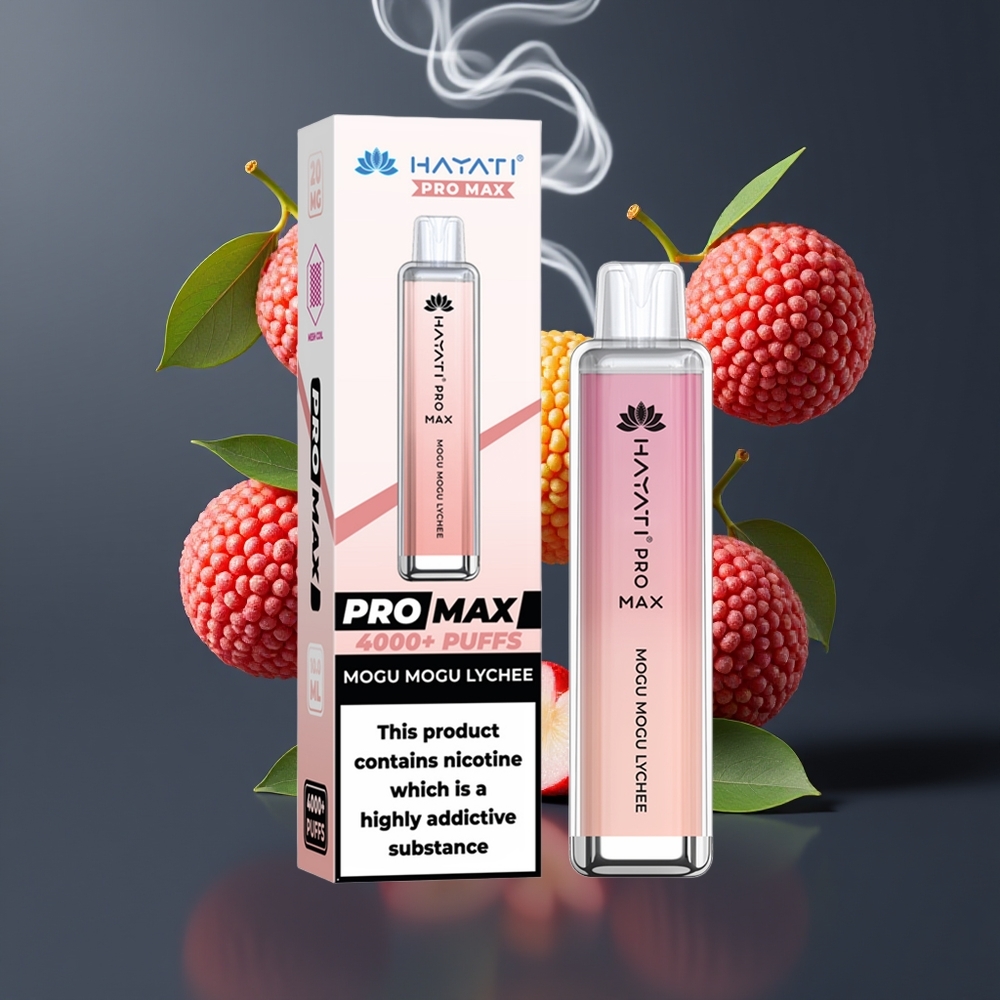 Hayati Pro Max 4000 Puffs Engangs Vape Dansk Engros - 1400mAh Genopladelig Batteri, 2ml Tank med 10ml Auto Påfyldning, TPD-Kompatibel, Mogu Mogu Litchi
