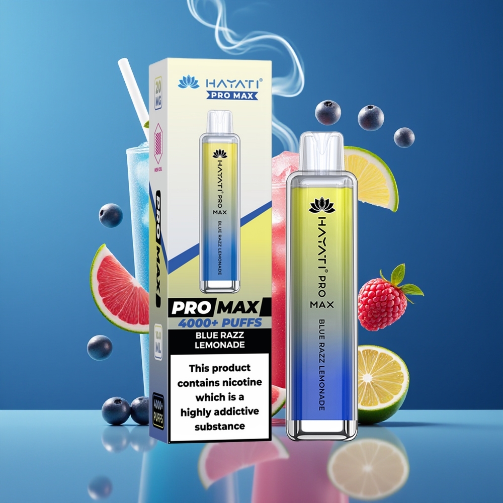 Hayati Pro Max 4000 Puffs Engangs Vape Dansk Engros – Blå Hindbær Lemonade, 2ml/10ml Tank, 1400mAh Genopladelig Batteri, 5% Nikotin