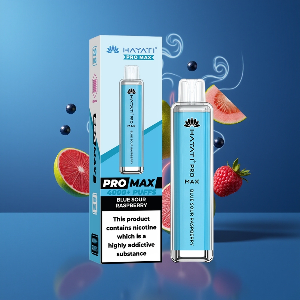 Hayati Pro Max 4000 Puffs Engangs Vape Dansk Engros – Blå Sur Hindbær med 5% Nikotin, 1400mAh Genopladelig Batteri og 4000 Puffs